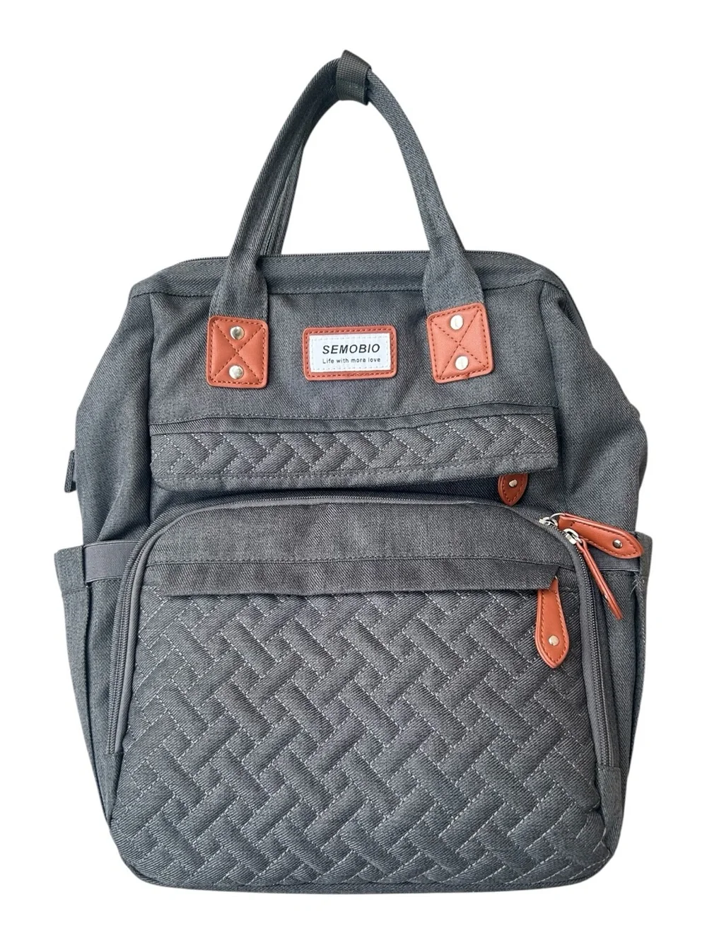 SEMOBIO Diaper Bag Backpack Charcoal Gray Quilted Multi-Pocket Travel Baby Bag